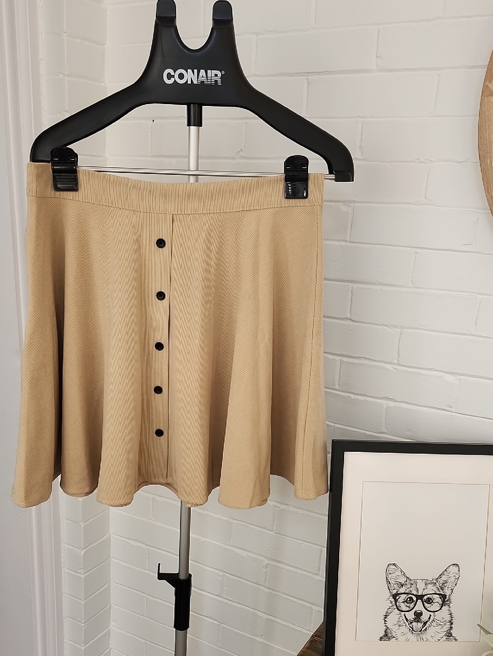 Beige Button-Front A-Line Skirt - Xl